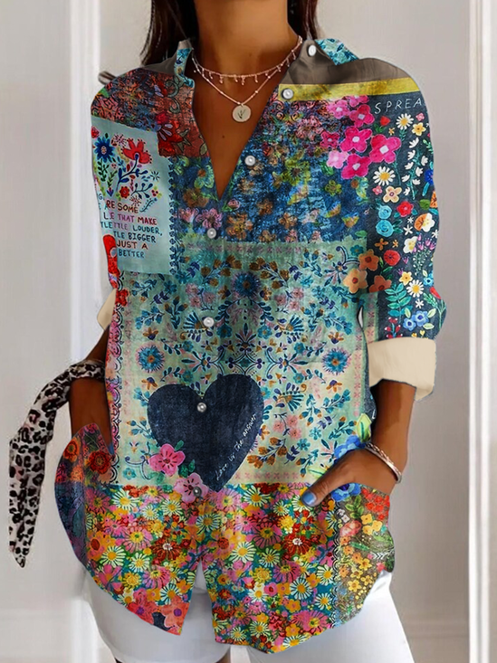 V-Ausschnitt Langarm Geometrisch Regelmäßig Mikroelastizität Regelmäßige Passform Bluse für Damen