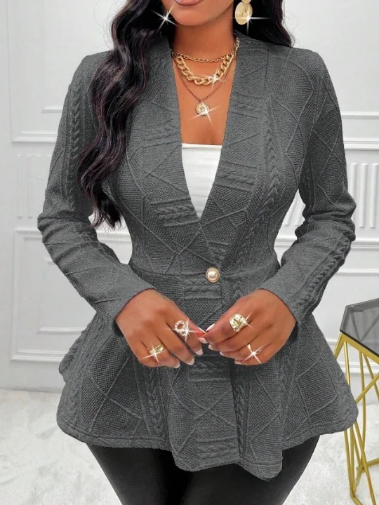 Damen Frühling/Herbst Oberbekleidung Retro Jacquard Geometrisch Langarm Halb offener Kragen Jacke