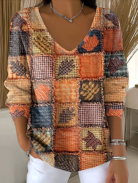 Damen Baumwolle Geblümt Langarm Bequem Lässig Pullover