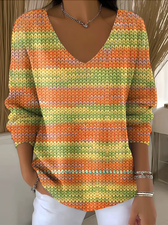 Damen Baumwolle Geblümt Langarm Bequem Lässig Pullover