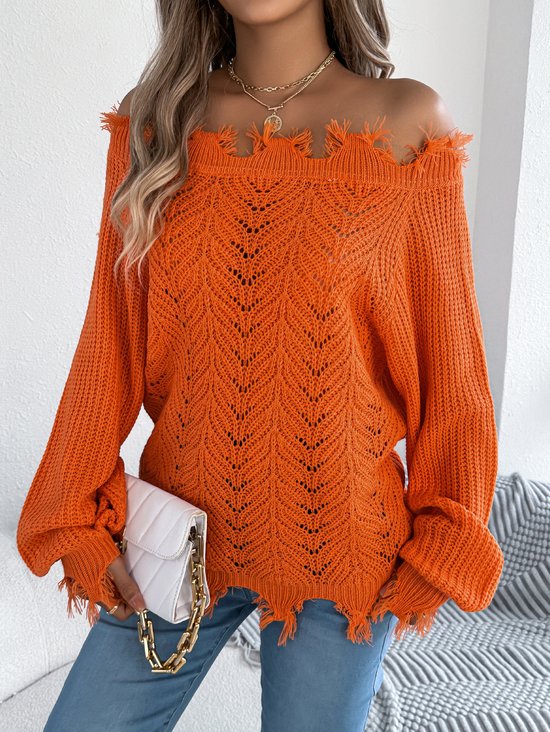 Damen Baumwolle Unifarben Langarm Bequem Lässig Pullover