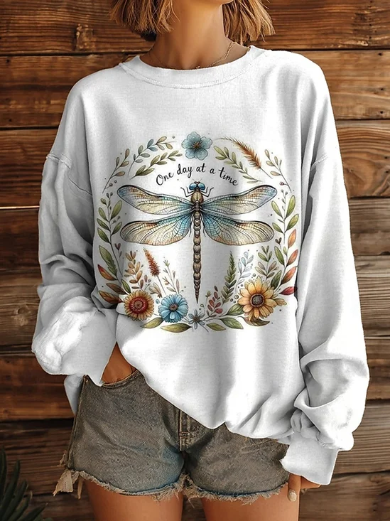 Retro Rundhals Geblümt Sweatshirt
