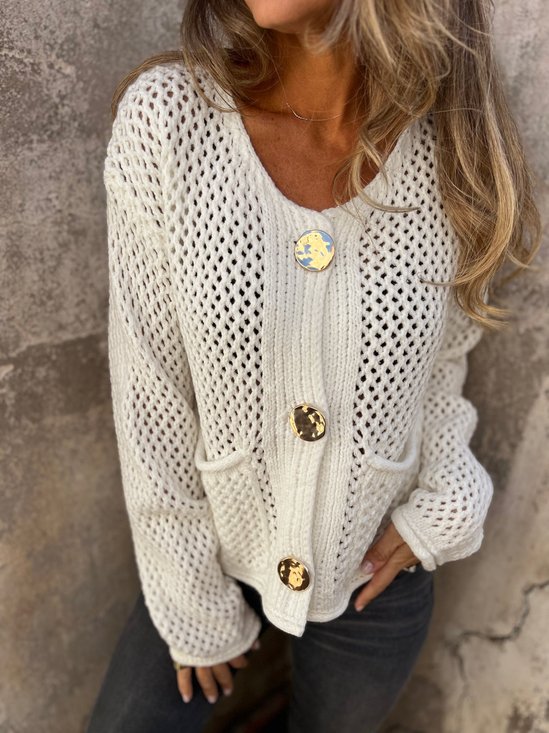 Damen Baumwolle Unifarben Langarm Bequem Lässig Pullover