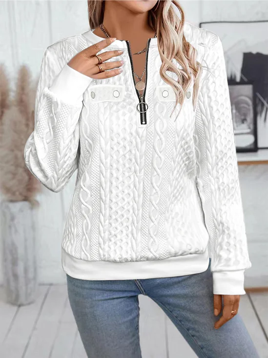 Lässig V-Ausschnitt Unifarben Sweatshirt