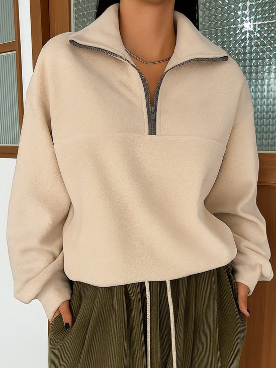 Lässig V-Ausschnitt Unifarben Sweatshirt
