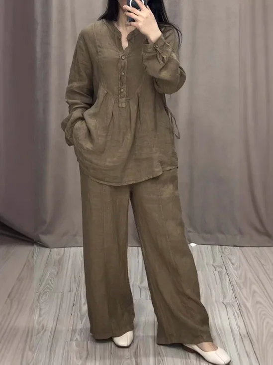 Damen Unifarben Zweiteiliges Set Täglich Langarm Lässig Frühling/Herbst Bluse mit Hose Matching Set