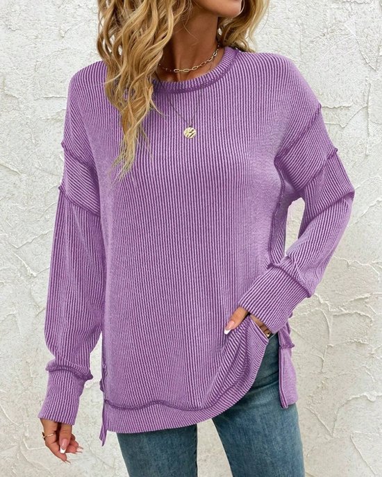 Lässig Rundhals Unifarben Sweatshirt