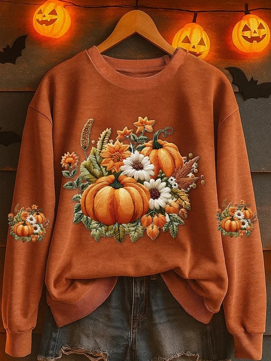 Lässig Rundhals Geblümt Sweatshirt Print
