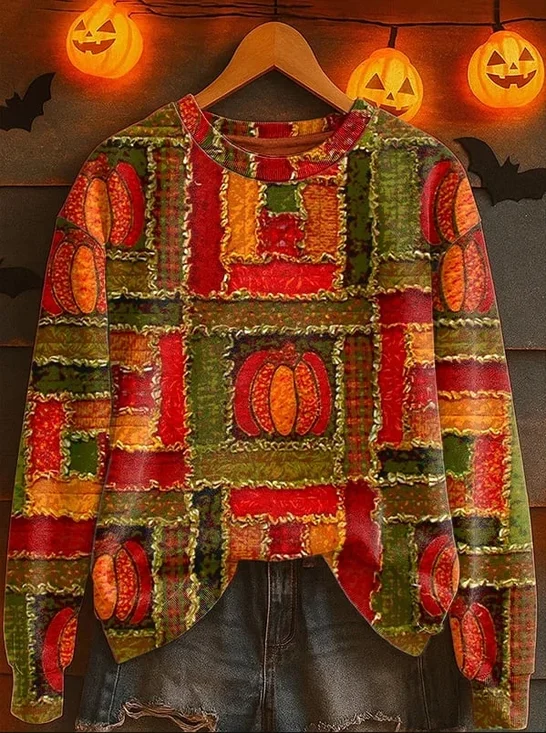 Lässig Rundhals Halloween (Kürbis) Sweatshirt Print