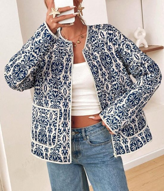 Damen Frühling/Herbst Oberbekleidung Lässig Geometrisch Langarm Stehkragen Jacke