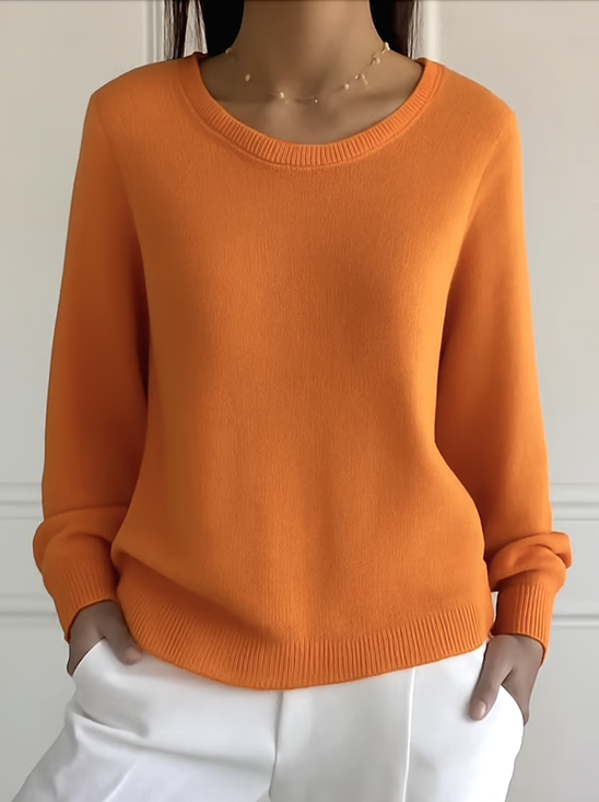 Damen Baumwolle Unifarben Langarm Bequem Lässig Pullover
