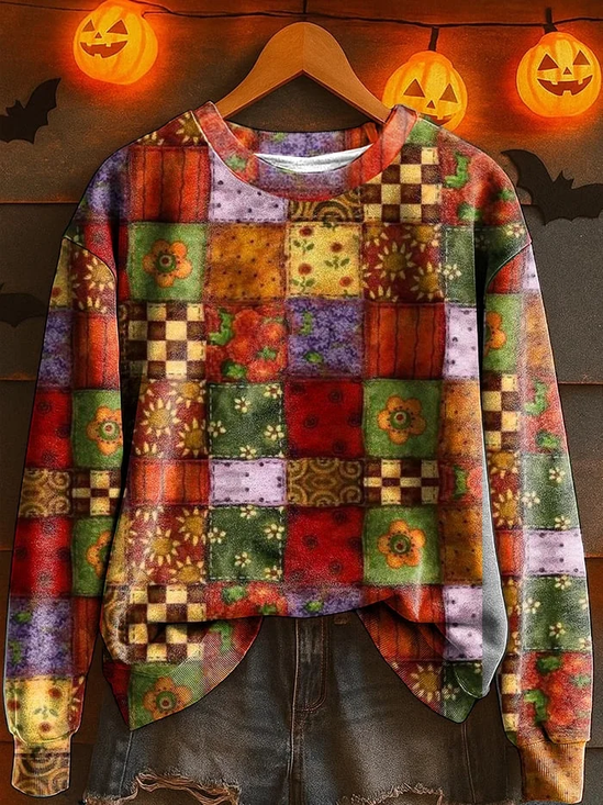 Lässig Rundhals Halloween Sweatshirt Print