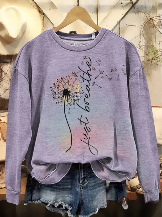Lässig Rundhals Löwenzahn Sweatshirt