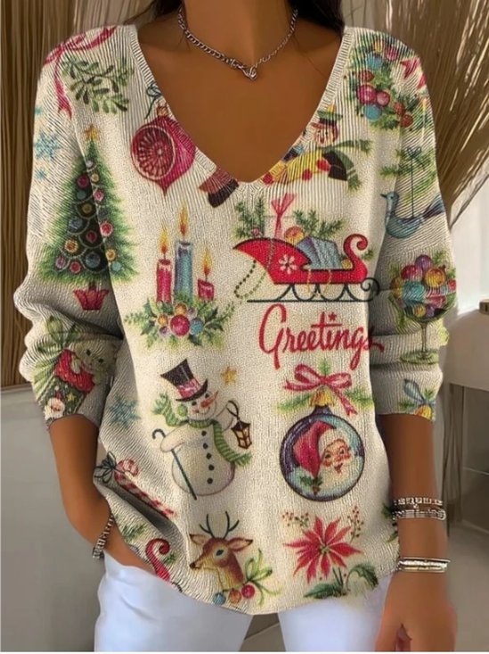Damen Baumwolle Weihnachten Langarm Bequem Lässig Pullover