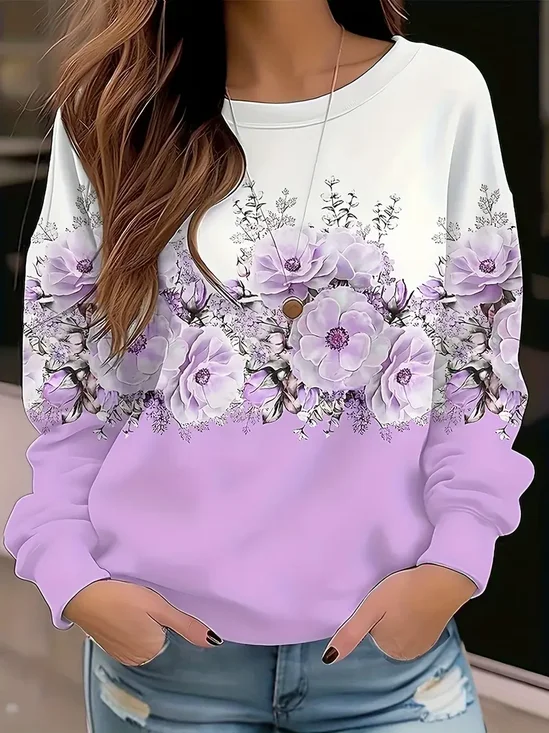 Lässig Rundhals Geblümt Sweatshirt Print