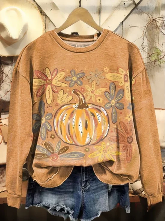 Retro Rundhals Halloween (Kürbis) Sweatshirt