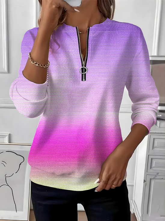 Retro Rundhals Farbverlauf Sweatshirt
