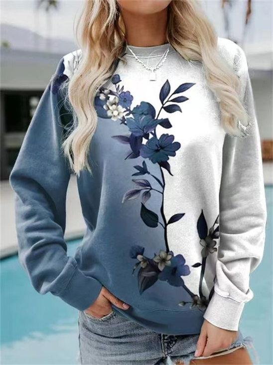 Lässig Rundhals Geblümt Sweatshirt Print