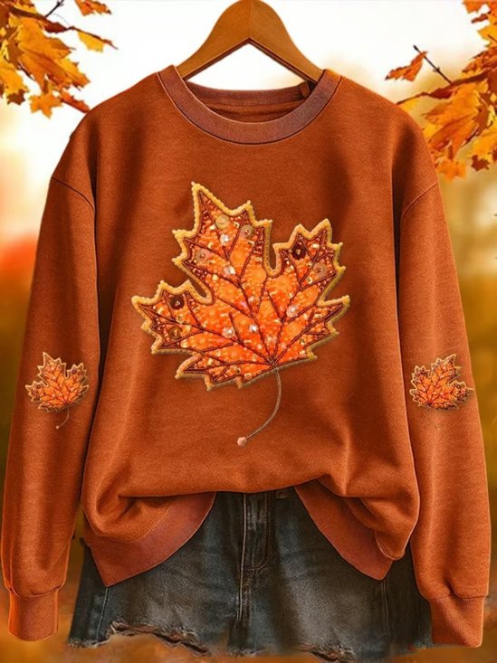 Retro Rundhals Ahornblatt Sweatshirt