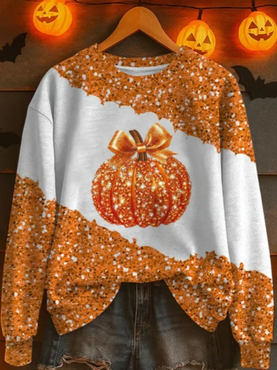 Retro Rundhals Halloween (Kürbis) Sweatshirt