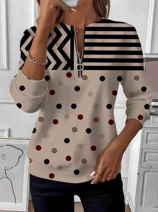Retro Rundhals Gestreift Sweatshirt