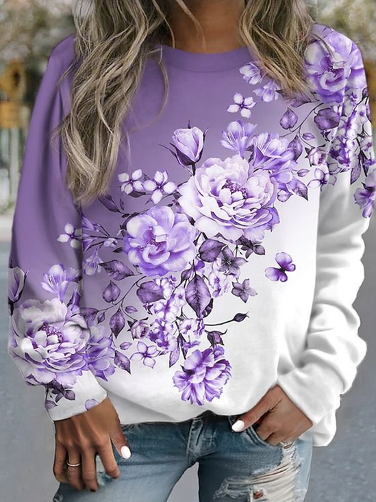 Lässig Rundhals Geblümt Sweatshirt Print