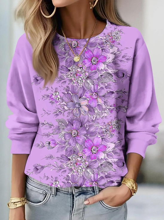 Lässig Rundhals Geblümt Sweatshirt Print