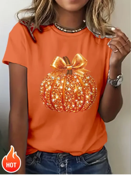 Retro Halloween (Kürbis) Rundhals Kurzarm T-Shirt
