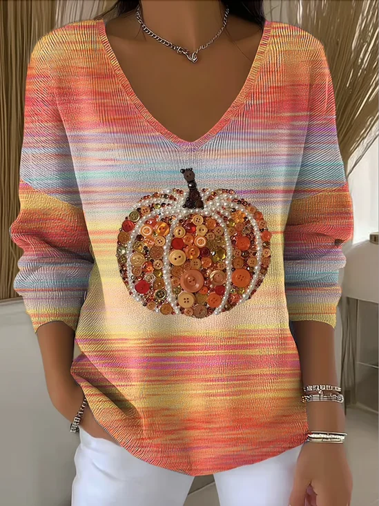 Damen Baumwolle Farbverlauf Langarm Bequem Lässig Pullover