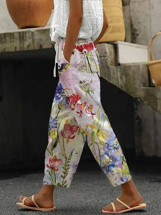Damen Geblümt Lang Hose Lässig Frühling/Herbst Hose