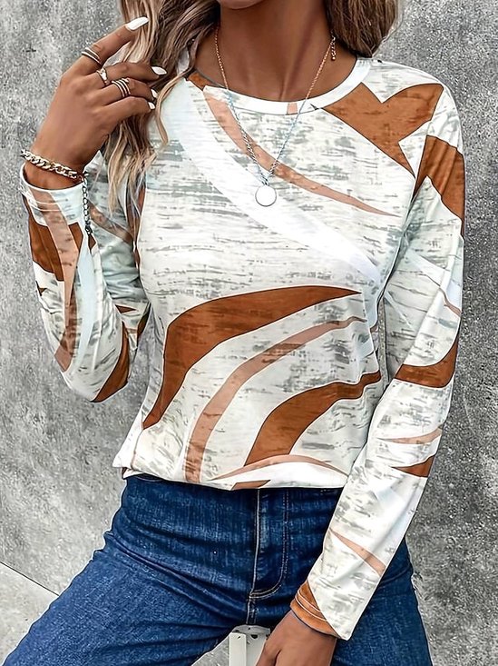 Retro Geometrisch Rundhals Langarm T-Shirt