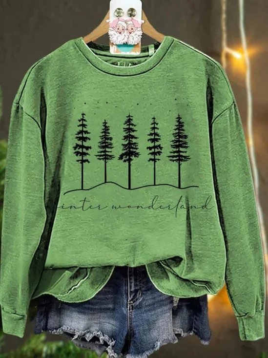 Retro Rundhals Weihnachtsbaum Sweatshirt