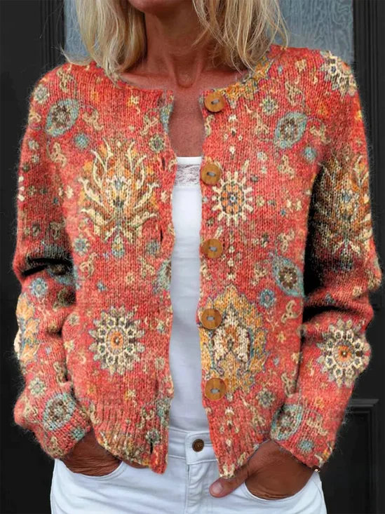 Damen Gestrickt Nationalität/ethn Langarm Bequem Retro Strickjacke