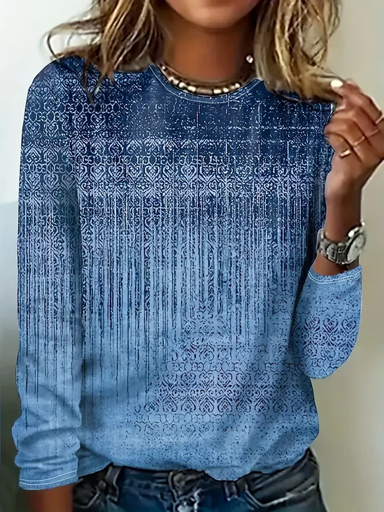 Lässig Abstrakt Rundhals Langarm T-Shirt