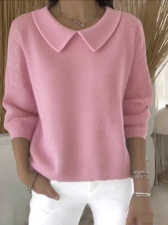 Damen Baumwolle Unifarben Langarm Bequem Lässig Pullover