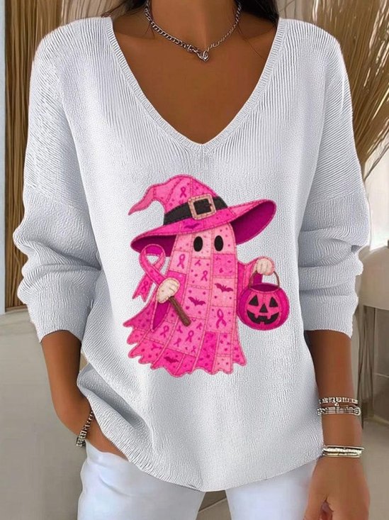 Damen Baumwolle Halloween Langarm Bequem Lässig Pullover