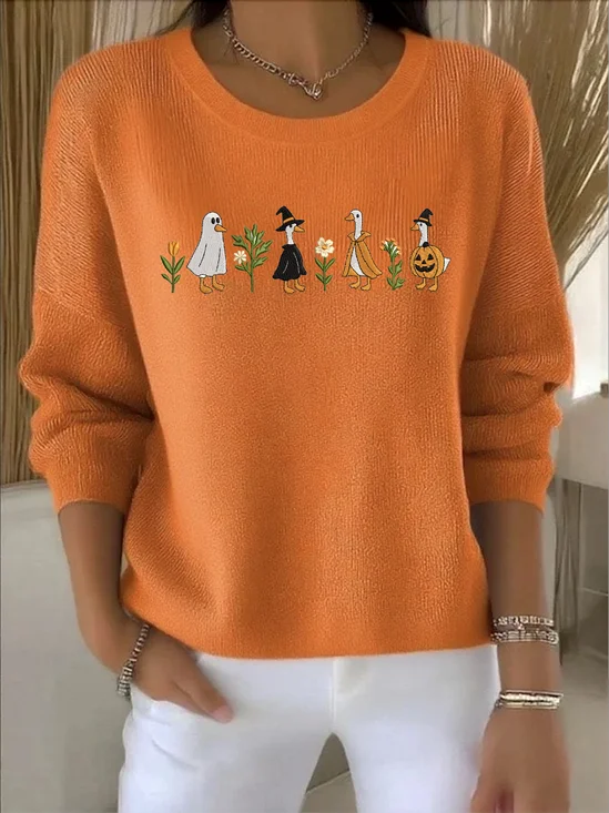 Damen Baumwolle Pflanzen Langarm Bequem Retro Pullover