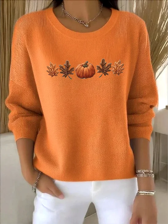 Damen Baumwolle Pflanzen Langarm Bequem Retro Pullover