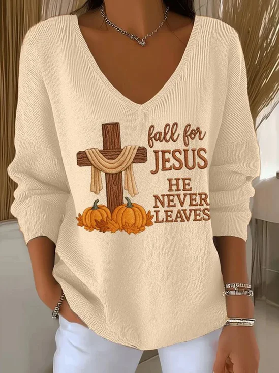 Damen Baumwolle Jesus Kopieren Langarm Bequem Lässig Pullover
