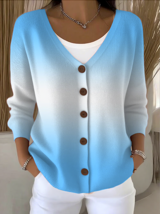 Damen Baumwolle Farbverlauf Langarm Bequem Lässig Strickjacke