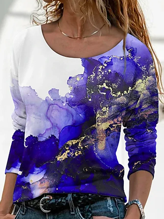 Lässig Abstrakt Rundhals Langarm T-Shirt