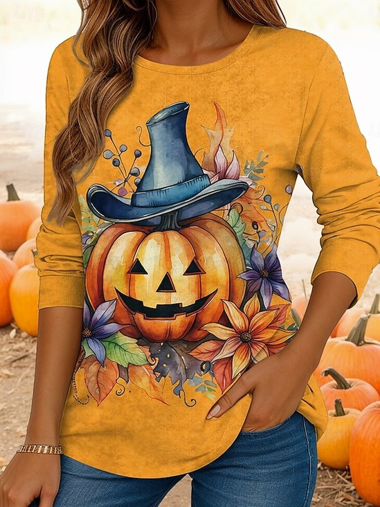 Lässig Sonnenblume Rundhals Langarm T-Shirt