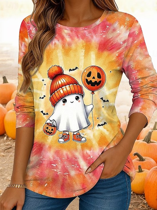 Lässig Tie-Dye-Muster Rundhals Langarm T-Shirt