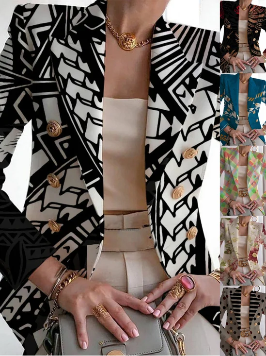 Damen Geometrisch Frühling/Herbst Oberbekleidung Retro Print Langarm Regelmäßig Blazer
