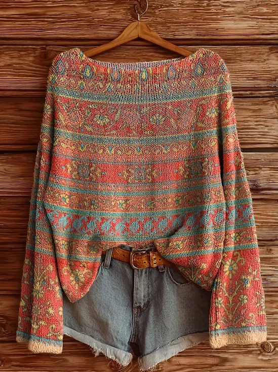 Damen Blumenmuster Lässig Langarm Oberteile