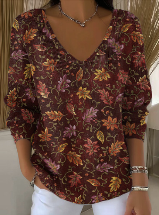 Damen Baumwolle Pflanzen Langarm Bequem Lässig Pullover