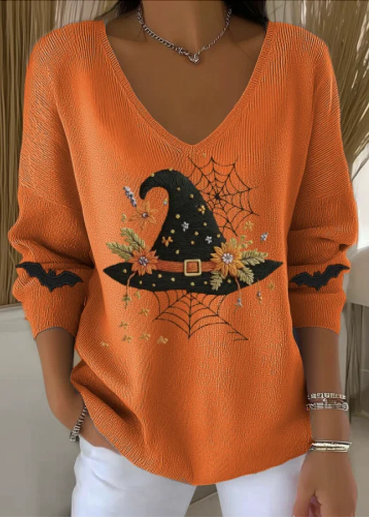 Damen Baumwolle Halloween Langarm Bequem Lässig Pullover