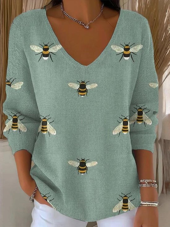 Damen Baumwolle Tier Langarm Bequem Lässig Pullover