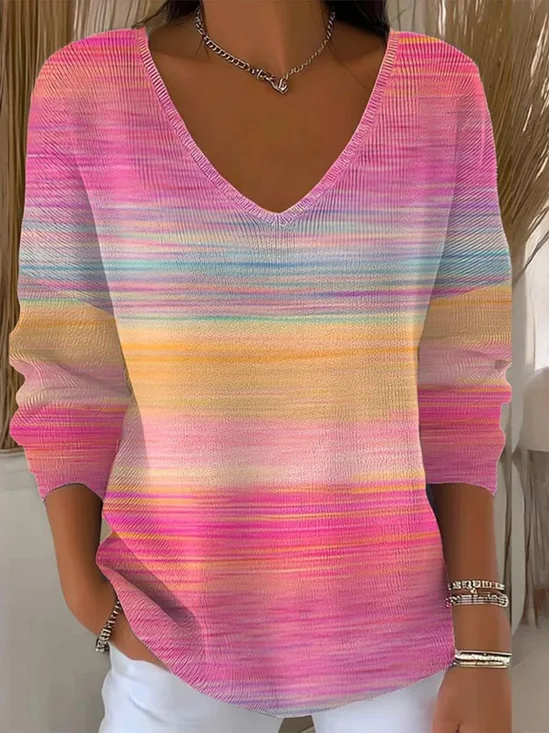 Damen Baumwolle Farbverlauf Langarm Bequem Lässig Pullover