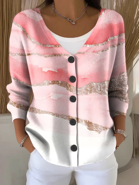 Damen Abstrakt Langarm Bequem Lässig Print Strickjacke